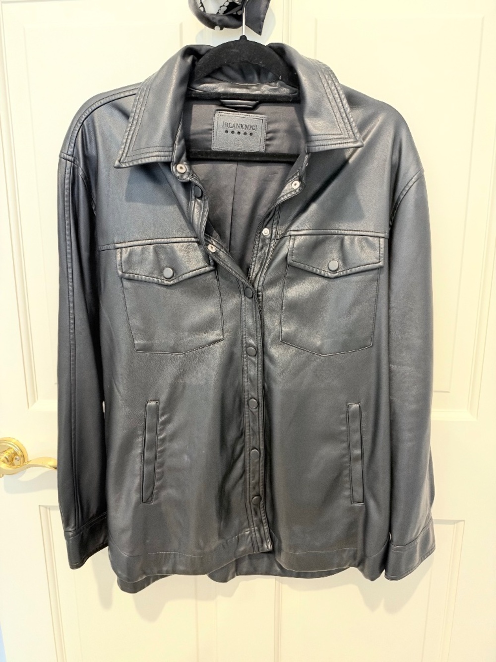 BLANKNYC Black Faux-Leather Shirt Jacket | L